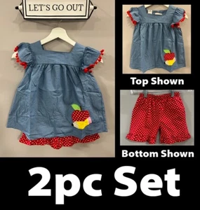 2pc Mia Belle Girls Apple & Pencil Dress w/Polka Dot Shorts Size 2XL (7/8 Years) - Picture 1 of 14