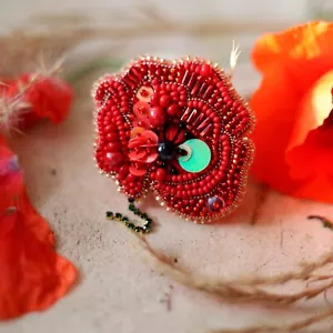 Memorial Day - Broche de amapola roja, hágalo usted mismo para hacer joyas, kit de abalorios de flores - Imagen 1 de 10