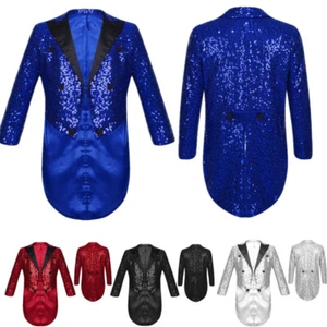 Kids Boys Sequins Wedding Jacket Tuxedo Swallowtail Suit Tailcoat Blazer Suits - Picture 1 of 64