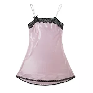 Sz L Victoria's Secret Silky Pink Slip Dress Lace Bow Coquette Sexy Lingerie - Picture 1 of 11