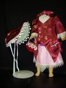 DD17 – Linen Dress, Satin Jacquard Jacket & Bonnet for Antique 25" Bisque Doll - Picture 1 of 9