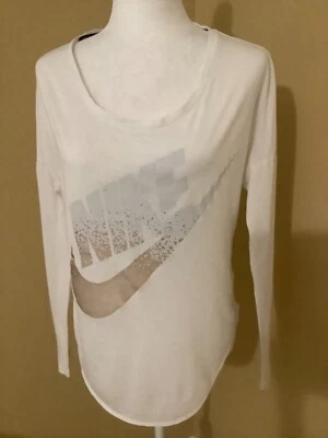  Top Nike Mujer Blanco Manga Larga Metálico Dorado Talla M Foto 1 de 4