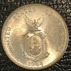 HIGH GRADE UNC 1944 D US PHILIPPINES SILVER 10 CENTAVOS COIN-FEB137 - Picture 1 of 2