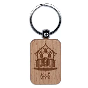 Cuckoo Clock German Black Forest House Engraved Wood Rectangle Keychain - Picture 1 of 6