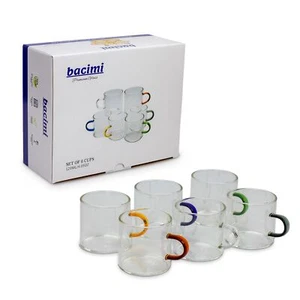 Bacimi Tazze da Espresso Vetro Trasparente Borosilicato Multicolore 120ML/4 once, Set di 6 - Foto 1 di 8