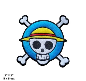 One Piece Anime Series Monkey D Luffy Skull Blue Logo Embroidered Iron On Patch - Picture 1 of 2