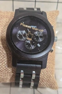 WoodWelt Men's Chronograph Watch Black Stainless Steel Adjustable Link Band - Picture 1 of 5