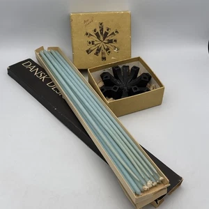 DANSK DESIGN MCM Gusseisen kleiner konischer Kerzenhalter & neu aus altem Lagerbestand 16" blaue Kerzen - Bild 1 von 10