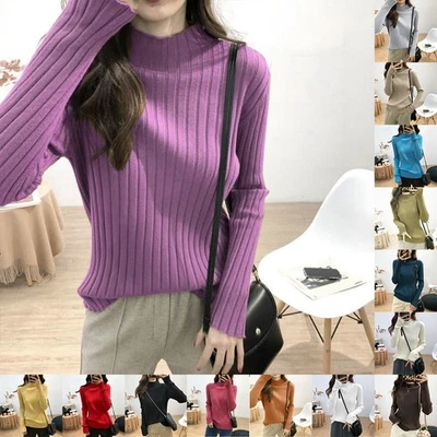 Half High Neck All-match Top Brand New Long Sleeve Regular Length Solid Color - Image 1 of 4