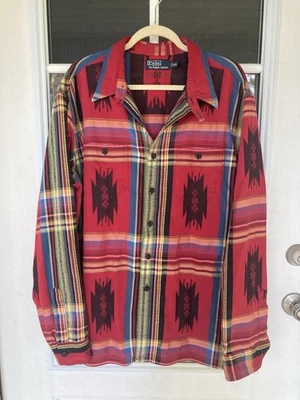 Винтажная мужская рубашка Polo Ralph Lauren XXL с подбородочным ремешком Aztec Southwestern Beacon Serape - Изображение 1 из 4