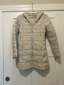 ABERCROMBIE & FITCH Size XS Long Stretch Lightweight Puffer Jacket Quilt Beige - Picture 1 of 6