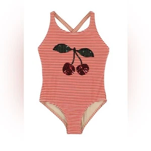 Konges Sløjd Glitter Stripe Jade Cherry Swimsuit Size 4 (Fits 3) Girls - Picture 1 of 9