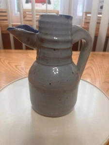 STONEWARE ART POTTERY GRAY AND BLUE SPECKLED GLAZED 7" TALL PITCHER - Picture 1 of 7