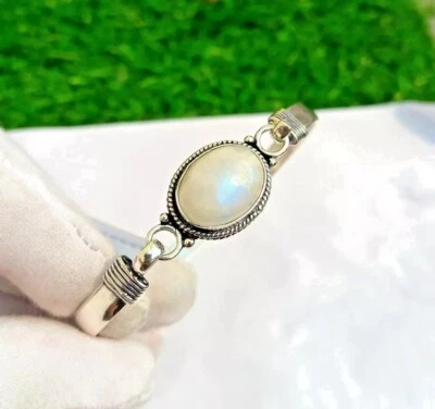 Hermoso brazalete y pulsera de piedra lunar, brazaletes de plata de ley 925 para mujer Foto 1 de 4
