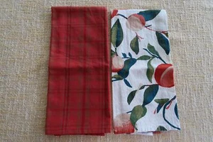 2 toallas de cocina de algodón rojo y verde oxidado a cuadros y naranjas - Imagen 1 de 4