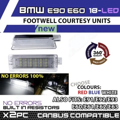 2x LED WHITE RED BLUE Footwell Door Courtesy Interior Lights BMW E90 E60 E70 - Image 1 of 4