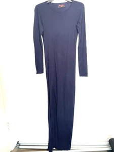 De Rex Dress Size Small Blue Bodycon Thigh High Slit Long Sleeve Maxi Read - Picture 1 of 8