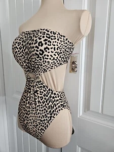 Costume da bagno Michael Kors convertibile stampa ghepardo nuovo con etichetta taglia 8 charm ritagli imbottiti - Foto 1 di 10
