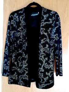 Sag Harbor Dress Women Jacket size Petite Black with Print - Picture 1 of 6