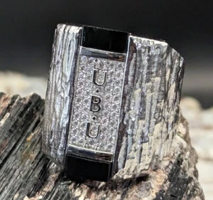 UBU Designer Ring .925 Sterling Silver Base w/Rhodium, Moissenite, Agate - Picture 1 of 1