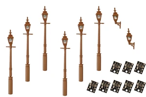 DCC Concepts LML-VPGBN - 6 x LED Street Lights Brown + 2 Wall Lamps - OO Gauge - Picture 1 of 1