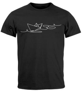 Herren T-Shirt Boot Polygon Papier-Schiff Origami Aufdruck Print Fashion - Bild 1 von 6