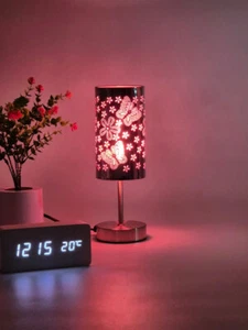 Silver Metal Lamp with Purple Butterfly Design - Touch Control - Picture 1 of 9