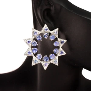 925 Sterling Silver Earrings Round Blue Tanzanite 4mm Gemstone Jewelry - Picture 1 of 15