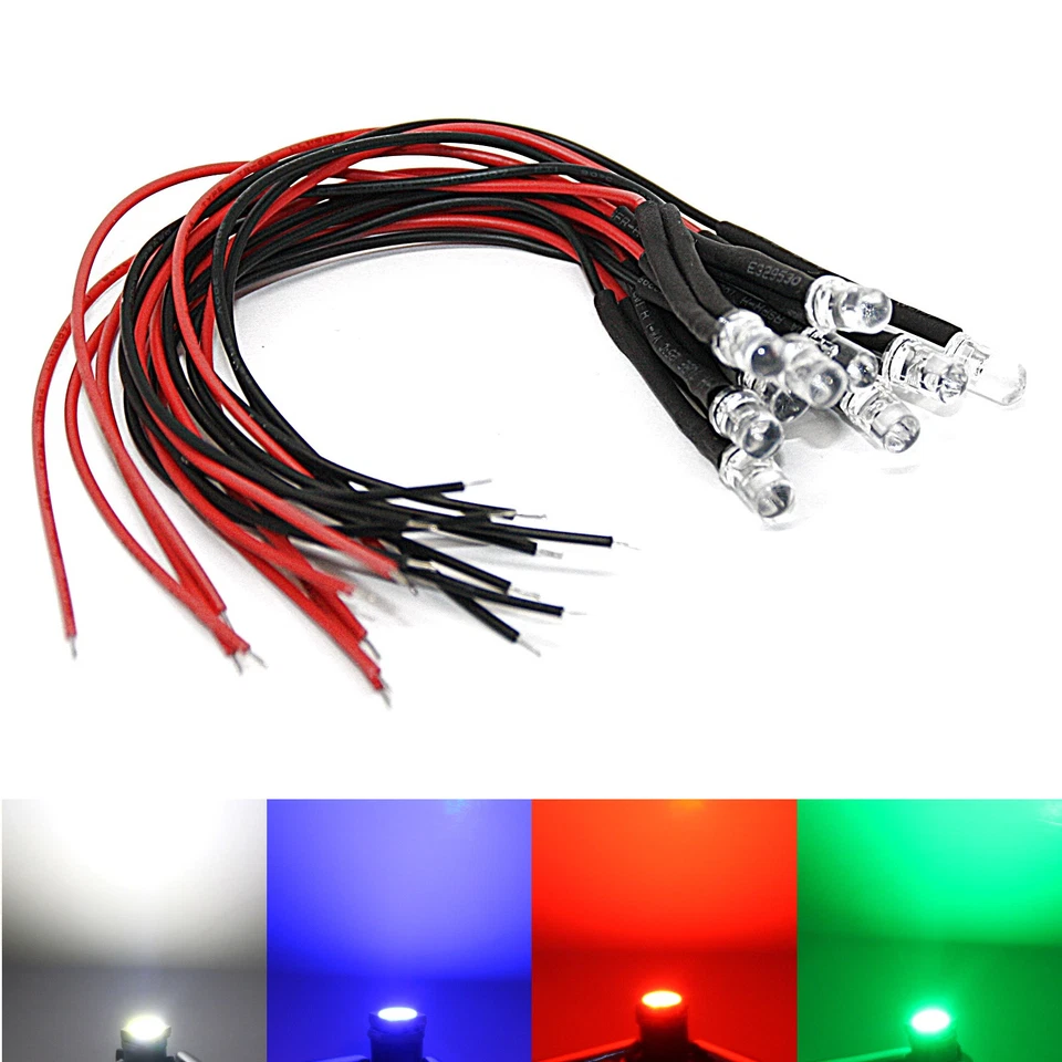 12 Volt LED Avec Résistance Blanc Bleu Rouge Vert Modélisme Câble 5050 3528 12V - Photo 1/4