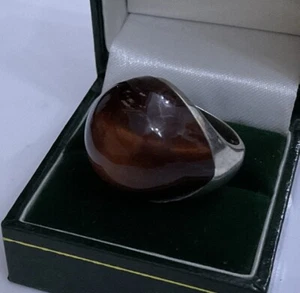 Vintage QVC Ail Aluma Sterling Silver 925 Tiger’s Eye Dome Cabochon Ring Size L - Picture 1 of 17