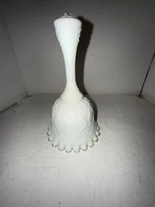 Vintage White Milk Glass Hand Bell Embossed - Ruffled Edge with Clear Glass Rim - Picture 1 of 5