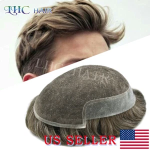 US Swiss Lace Front Mens Toupee Human Hair System Thin Skin PU Hairpiece For Men - Picture 1 of 80