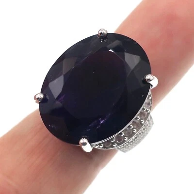 Rhodium over Sterling Silver 25ct Natural VIVID Amethyst White Sapphire Ring - Image 1 of 4