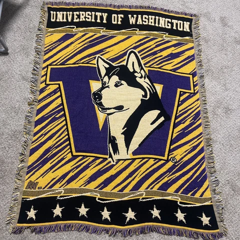 Vintage University Of Washington Throw Blanket Purple Gold Huskies Logo 60x44 Cover