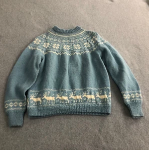 Norway Design Handknitted 100% Pure Wool Light Blue Girls Sweater - Picture 1 of 4
