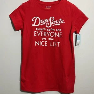 NWT Girls Cat And Jack Size XL 14/16 Red Short Sleeve Christmas Santa Shirt - Picture 1 of 4