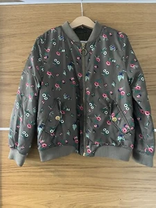 H&M Girls Kids Khaki Green Floral Bomber Jacket 7-8 Years - Picture 1 of 3