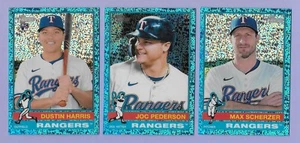 2025 Topps Heritage Rangers SP Blue Sparkle Lot Scherzer Pederson Harris RC - Bild 1 von 1