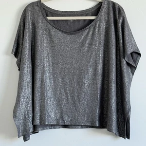 Camiseta de lino Eileen Fisher plateada metálica manga corta cortina suelta talla M - Imagen 1 de 8
