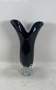 Vintage Hand Blown Black Art Glass Vase Decor 15" - Picture 1 of 4