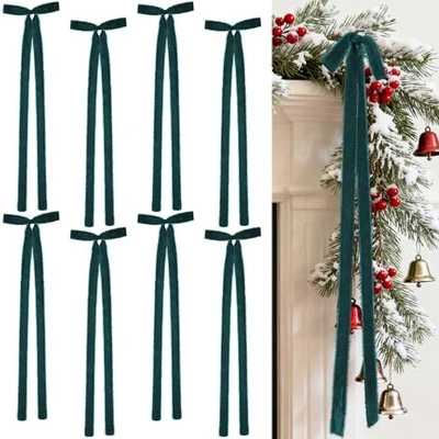 8 Pcs Velvet Christmas Bows 9.1"x31.5" Pre Tied Handmade 9.1x31.5 in Dusty Blue - Image 1 of 4