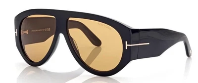 Tom Ford FT Bronson 1044/S 01E Shiny Black Yellow Lens Sunglasses Authentic New - Image 1 of 4