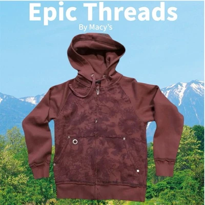 🔥Epic Threads- Macy’s Young Boys Graphic Print Full Zip Maroon Hoodie Sz S VGUC - Image 1 of 4