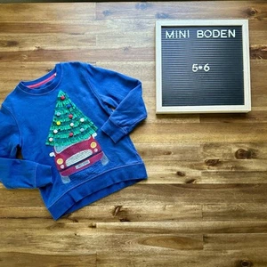 Mini Boden French Navy Blue Christmas Tree Appliqué Long Sleeve Sweatshirt 5/6 - Picture 1 of 6