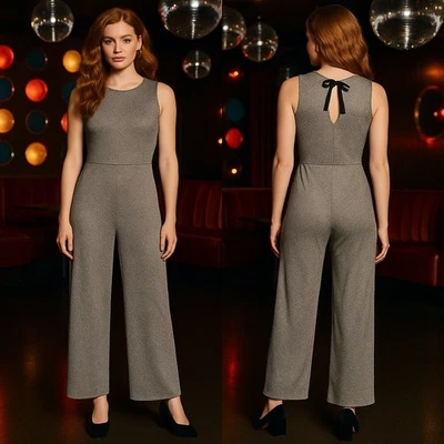 J. Crew Silver Shimmer Velvet Tie Wide Legs Jumpsuit Size XS Holiday Retro Disco - Image 1 of 4