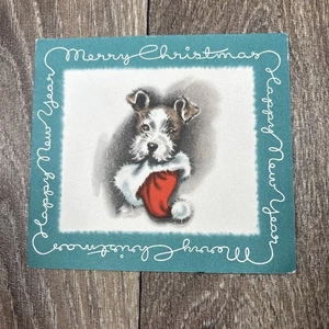 Biglietto natalizio vintage piegato "Buon Natale" Jack Russell Terrier - Foto 1 di 4