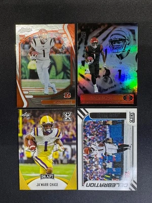 (4) Ja'Marr Chase RC Absolute Illusions Leaf XRC Gold Celebration Bengals Rookie - Image 1 of 2
