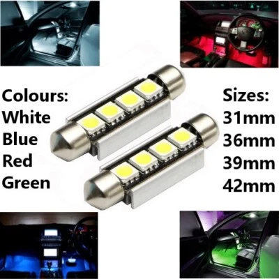 31mm/36mm/39mm/42mm SMD LED CANBUS ERROR FREE UPGRADE FESTOON WHITE BLUE RED 12V - Image 1 of 2