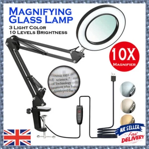 10X Lighted Magnifying Glass Lamp Beauty Nail Salon Tattoo Magnifier Lamp Clamp - Picture 1 of 18