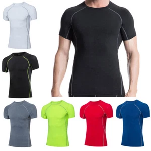 Men Sports Short Sleeve Shirt Quick Dry Athletic Running Fitness Activewear Tops - Picture 1 of 15